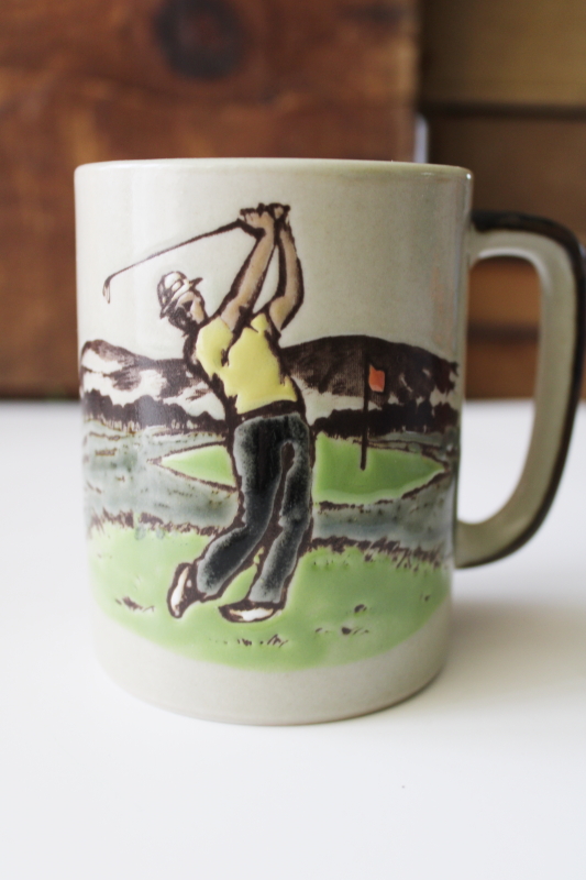 photo of vintage golfer coffee cup, 1970s Otagiri Japan stoneware mug retro art #4