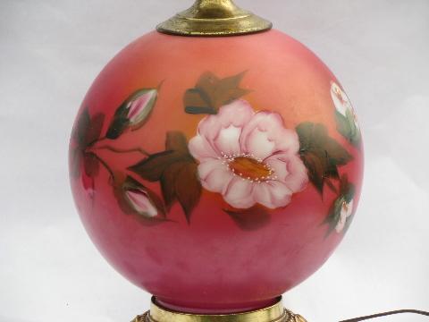 photo of vintage gone with the wind lamp, hand-painted globe milk glass shade #3