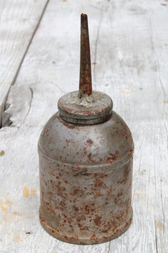 photo of vintage gooseneck oil can, lot of 4 primitive vintage oil cans from garage or farm shop #3
