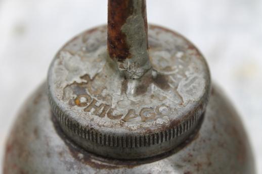 photo of vintage gooseneck oil can, lot of 4 primitive vintage oil cans from garage or farm shop #4