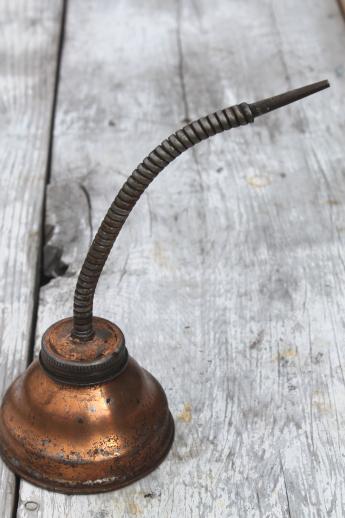 photo of vintage gooseneck oil can, lot of 4 primitive vintage oil cans from garage or farm shop #5