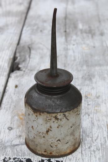 photo of vintage gooseneck oil can, lot of 4 primitive vintage oil cans from garage or farm shop #8