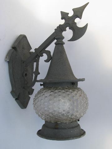 photo of vintage gothic handwrought style metal porch sconce light, wall bracket lamp #1