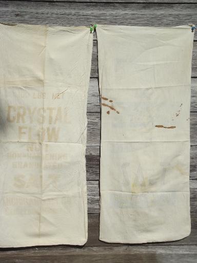 photo of vintage grain bag fabric, old farm salt feed sacks w/ printed advertising #6