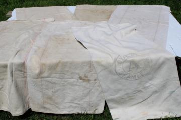 vintage grain bags, lot of 6 striped heavy cotton seamless type feed sacks primitive worn fabric 