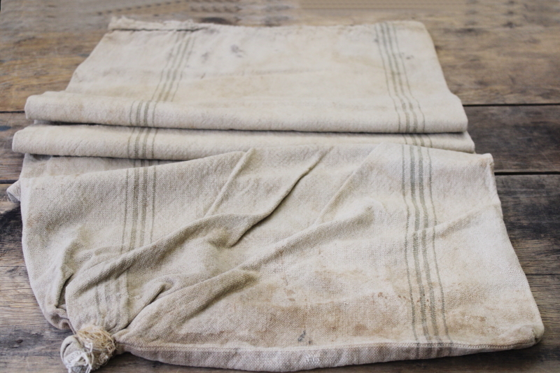 photo of vintage grain sack, Royal River seamless grey stripe cotton fabric, farmhouse primitive #6
