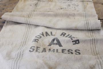 catalog photo of vintage grain sack, Royal River seamless grey stripe cotton fabric, farmhouse primitive