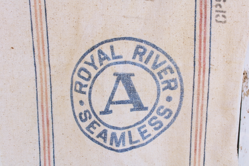 photo of vintage grain sack, Royal River seamless red blue stripe homespun type heavy cotton #2
