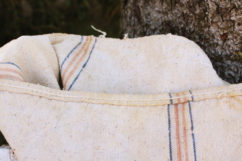photo of vintage grain sack, Royal River seamless red blue stripe homespun type heavy cotton #4