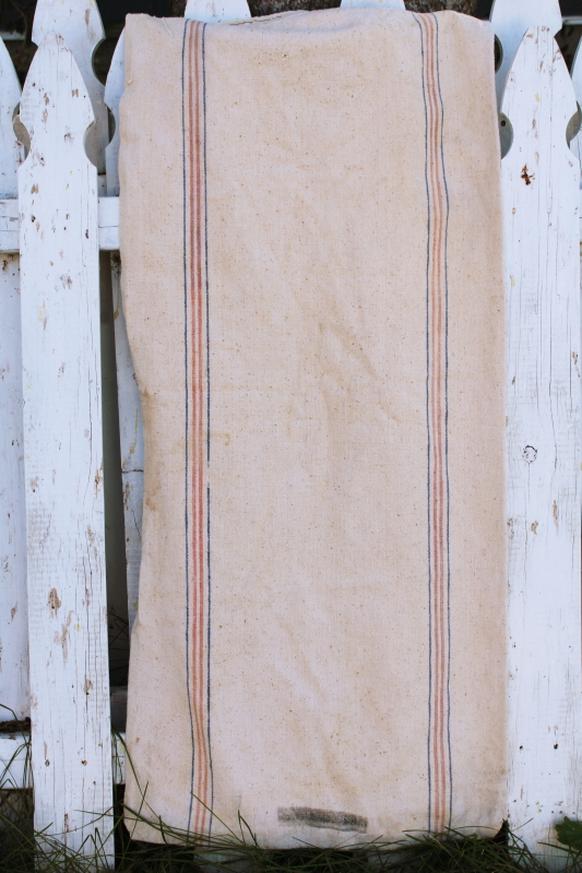 photo of vintage grain sack, Royal River seamless red blue stripe homespun type heavy cotton #5