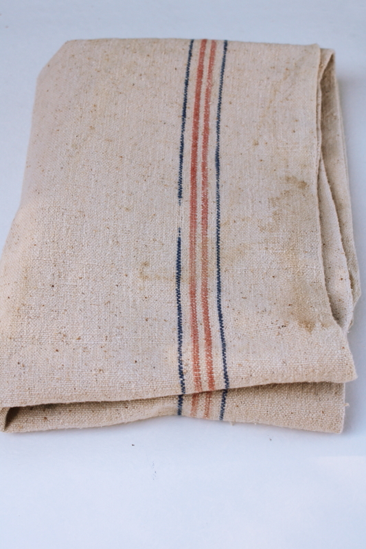 photo of vintage grain sack, Royal River seamless red blue stripe homespun type heavy cotton #6