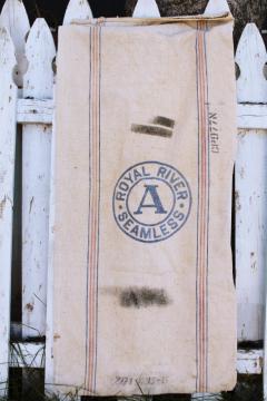 vintage grain sack, Royal River seamless red blue stripe homespun type heavy cotton
