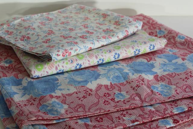 photo of vintage grain sack bed sheets, farmhouse style cotton print feedsack bedding handmade #1