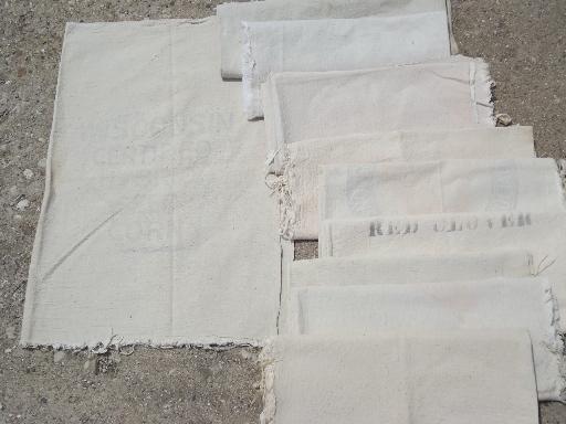 photo of vintage grain sack seed bag lot, primitive old natural cotton fabric #1