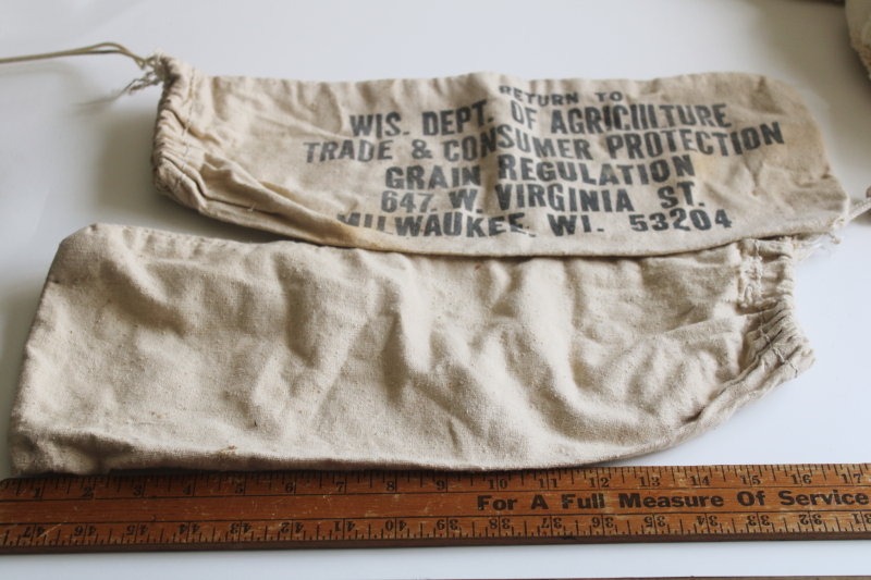 photo of vintage grain sacks, drawstring cotton bags printed for Wisconsin Dept of Agriculture  #2