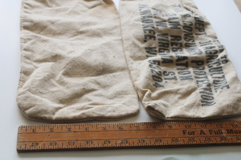 photo of vintage grain sacks, drawstring cotton bags printed for Wisconsin Dept of Agriculture  #8