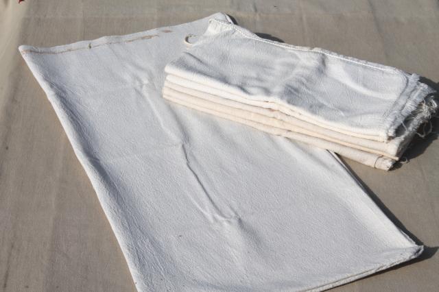 photo of vintage grain sacks, heavy old homespun type cotton fabric feed / seed bags lot #2
