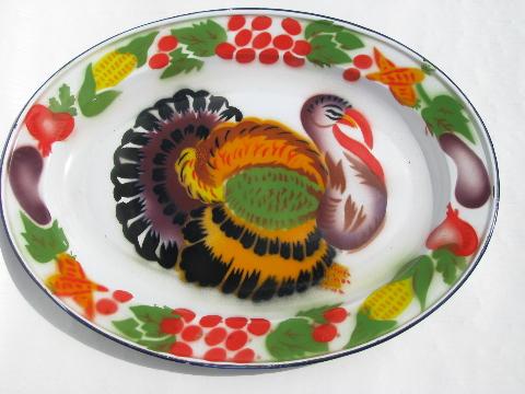 photo of vintage graniteware enamel Thanksgiving turkey platter #1