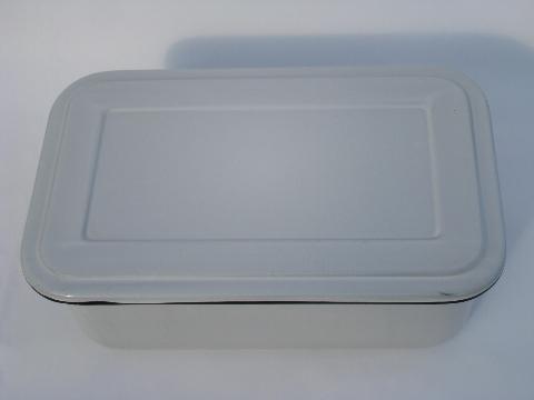 photo of vintage graniteware enamel storage box w/ cover, fridge or kitchen bin #2