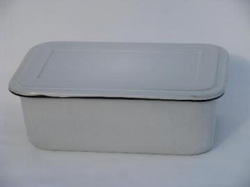 catalog photo of vintage graniteware enamel storage box w/ cover, fridge or kitchen bin