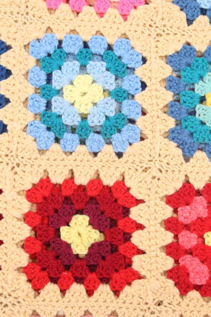 photo of vintage granny square afghan, cozy cottage chic crochet wool throw flower garden colors #8