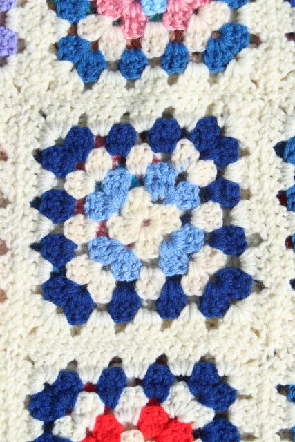 photo of vintage granny square afghan, cozy cottage chic crochet wool throw flower garden colors #9