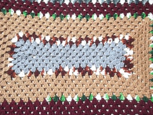 photo of vintage granny square crochet afghan, snuggly blanket in retro fall colors #2