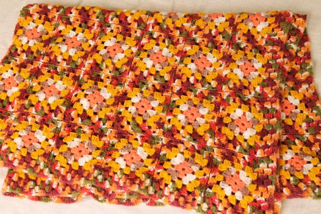 photo of vintage granny square crochet afghan throw blanket in retro fall colors #1