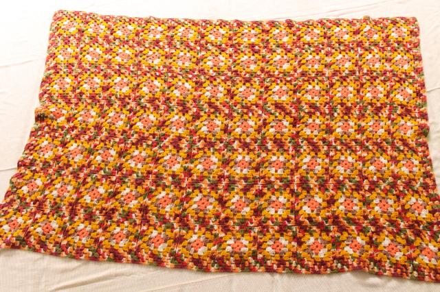 photo of vintage granny square crochet afghan throw blanket in retro fall colors #3