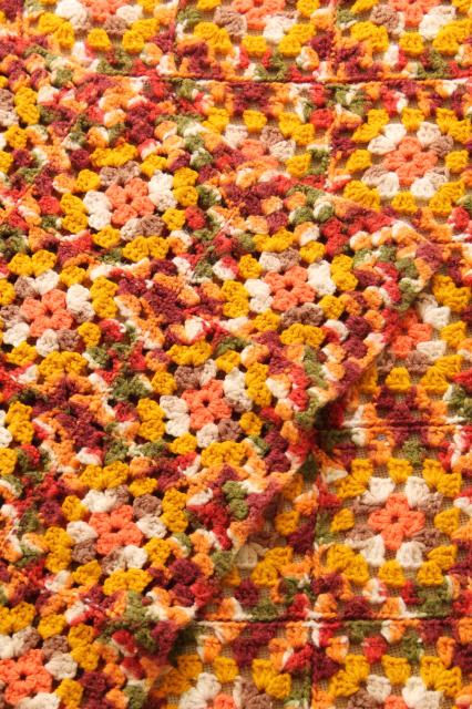 photo of vintage granny square crochet afghan throw blanket in retro fall colors #5