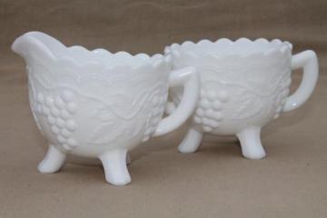 catalog photo of vintage grape Imperial milk glass cream pitcher & sugar bowl w/ grapes