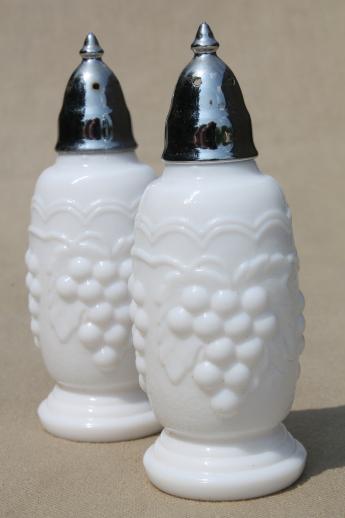 photo of vintage grape pattern milk glass, Imperial glass salt & pepper shakers w/ grapes #1