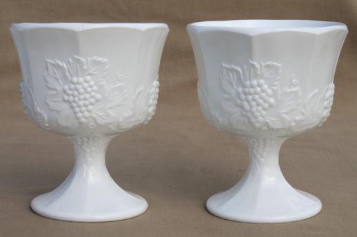 photo of vintage grape pattern milk glass vases & flower bowls, Indiana harvest grapes #7