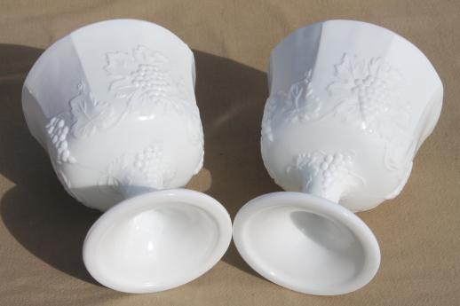 photo of vintage grape pattern milk glass vases & flower bowls, Indiana harvest grapes #9