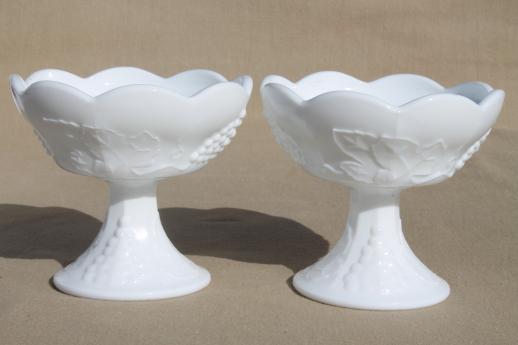 photo of vintage grape pattern milk glass vases & flower bowls, Indiana harvest grapes #10