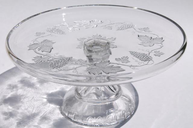 photo of vintage grapes grape pattern glass cake stand, crystal clear pedestal plate w/ rim #1