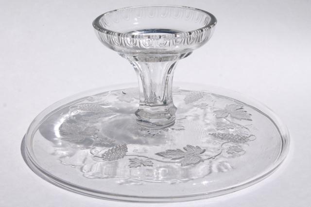 photo of vintage grapes grape pattern glass cake stand, crystal clear pedestal plate w/ rim #2