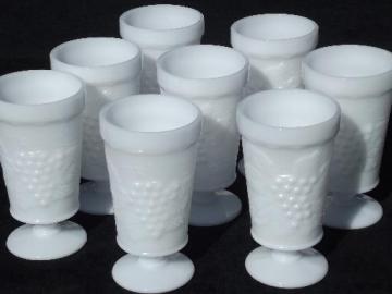 catalog photo of vintage grapes milk glass, 8 Anchor Hocking round footed tumbler glasses