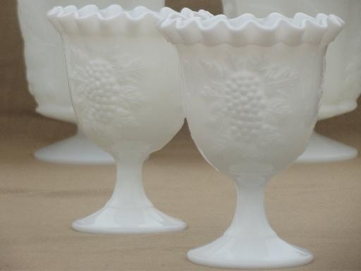 photo of vintage grapes milk glass lot, pitchers, vases in different grape patterns  #4