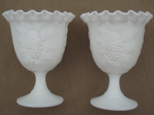 photo of vintage grapes milk glass lot, pitchers, vases in different grape patterns  #5