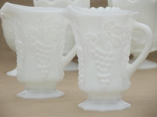 photo of vintage grapes milk glass lot, pitchers, vases in different grape patterns  #6