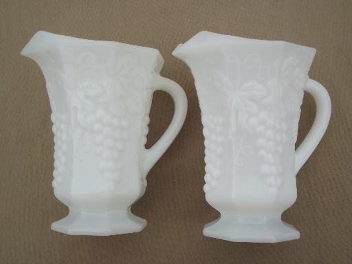 photo of vintage grapes milk glass lot, pitchers, vases in different grape patterns  #7