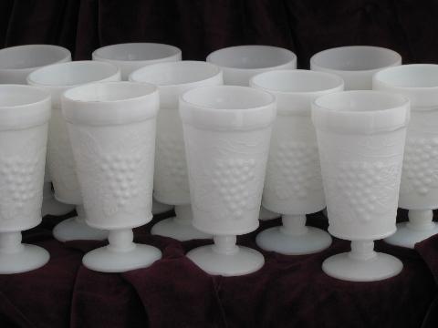 photo of vintage grapes pattern milk glass footed tumblers, set of 12 glasses #1