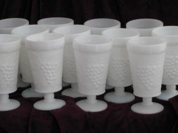 catalog photo of vintage grapes pattern milk glass footed tumblers, set of 12 glasses