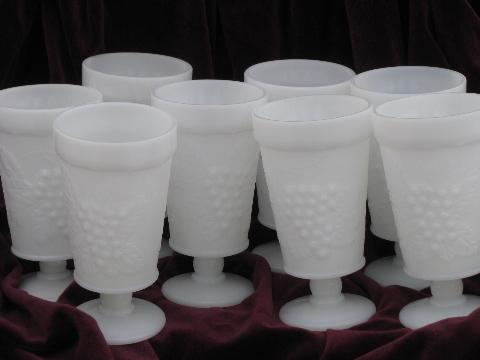 photo of vintage grapes pattern milk glass footed tumblers, set of 8 glasses #1