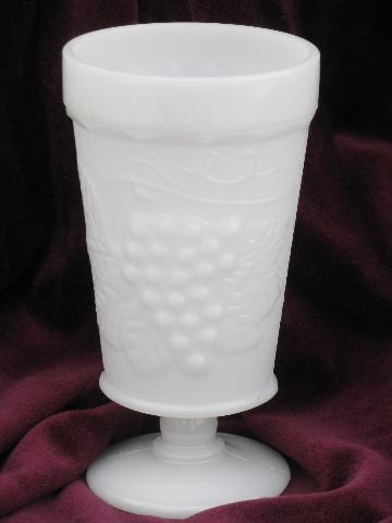 photo of vintage grapes pattern milk glass footed tumblers, set of 8 glasses #2