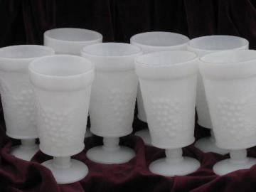 catalog photo of vintage grapes pattern milk glass footed tumblers, set of 8 glasses