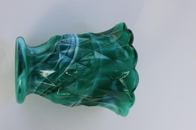 photo of vintage green and white marbled swirl slag glass toothpick holder #3