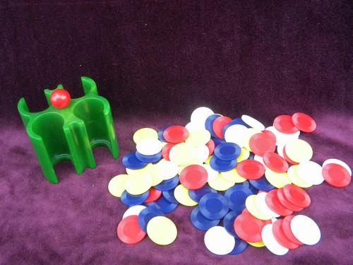 photo of vintage green bakelite or catalin poker chip caddy rack w/ 100 chips #3