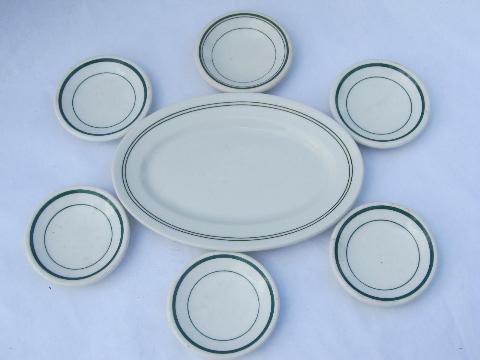 photo of vintage green band restaurant china, ironstone butter plate & pats #1